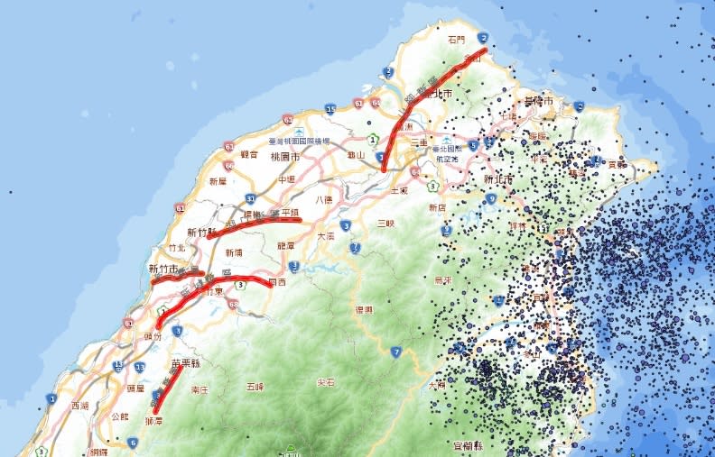 台灣歷史地震查詢時間：1990/03/01-2022/03/23，取自經濟部中央地質調查所。