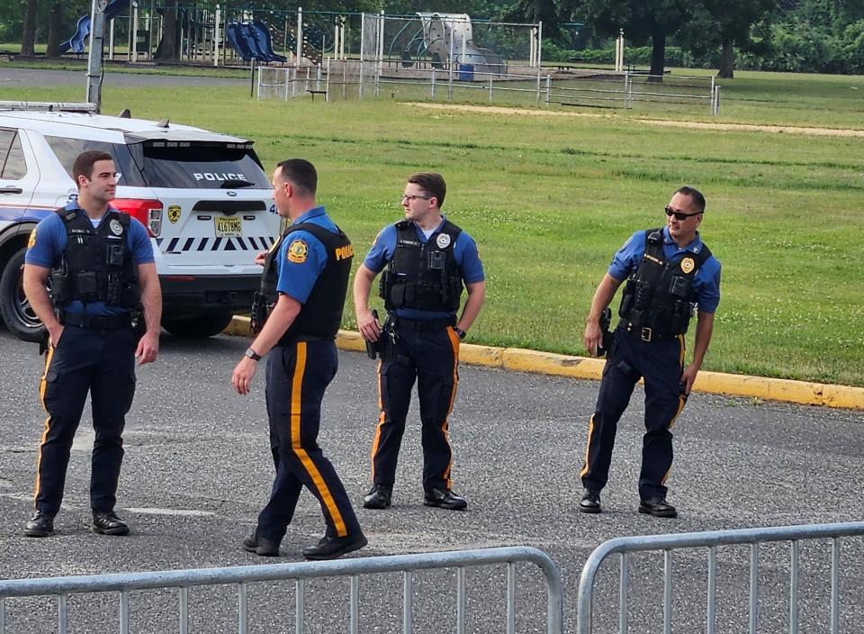 Extra police stationed outside of the Colts Neck Board of Education meeting on June 28, 2023