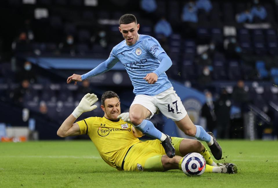 Phil Foden should have been awarded a penalty when he was caught by Southampton goalkeeper Alex McCarthy but stayed on his feet, referees’ chief Mike Riley said (Clive Brunskill/PA) (PA Wire)