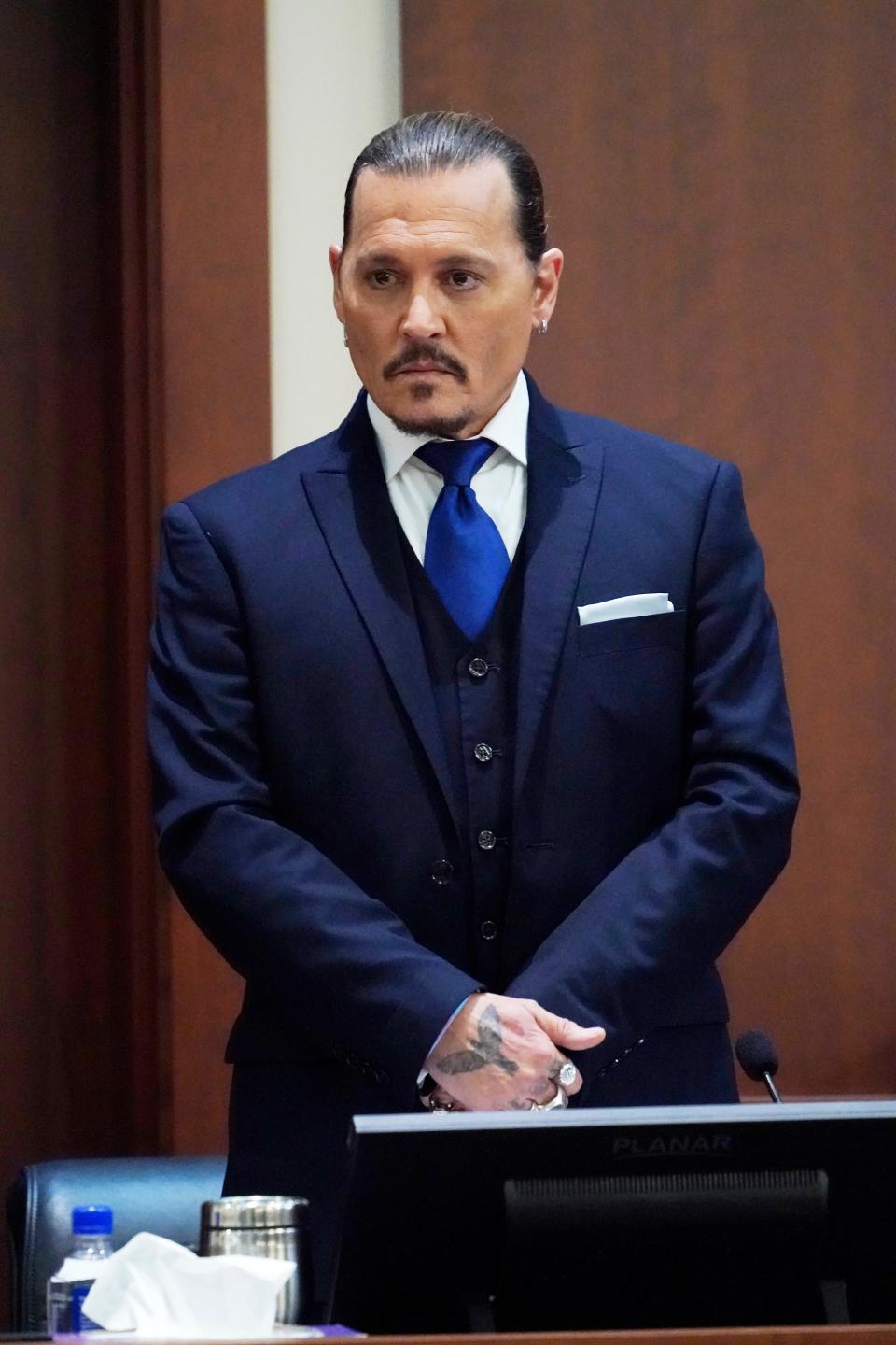 Johnny Depp in court at the Fairfax County Circuit Courthouse in Fairfax, Va., Monday, April 25, 2022.