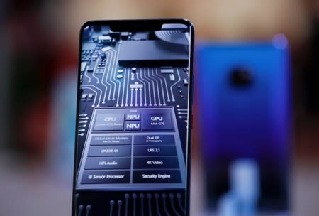 The Huawei Mate 20 Pro is pictured on the company's stand during the 'Electronics Show - International Trade Fair for Consumer Electronics' at Ptak Warsaw Expo in Nadarzyn