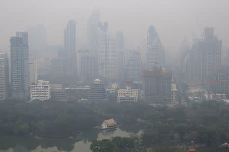 FILE PHOTO: The skyline is seen through morning air pollution in Bangkok, Thailand February 8, 2018. REUTERS/Athit Perawongmetha/File Photo