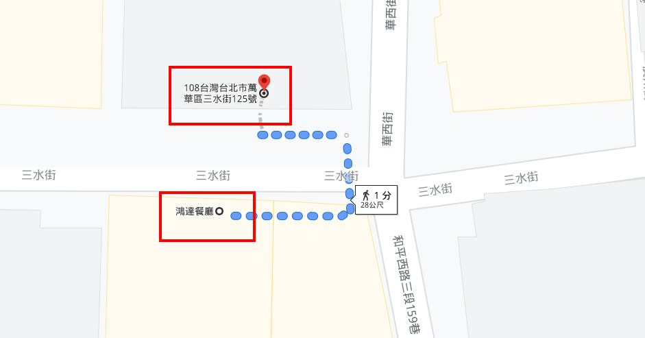 3名最早發病的確診者工作地點走路只需1分鐘。（圖／翻攝自google maps）