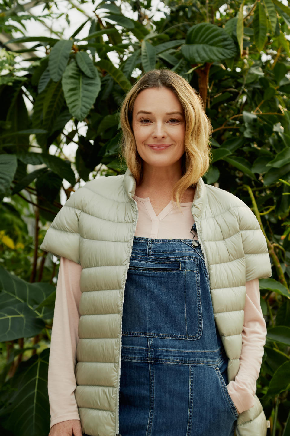 Martha Stewart/Tractor Supply convertible overalls, long sleeve T-shirt and short-sleeve puffer vest.