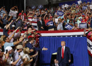President Donald Trump arrives to speaks at a campaign rally at Williams Arena in Greenville, N.C., Wednesday, July 17, 2019. (AP Photo/Carolyn Kaster)