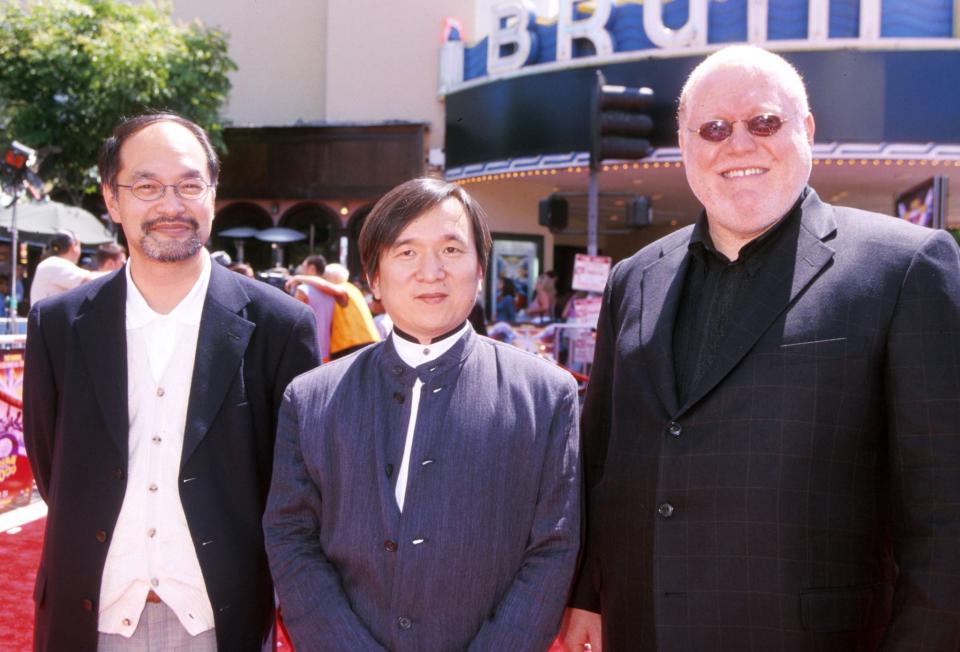 <p>Mr. Koba, Mr. Ishihara, and Al Kahn at the Pokemon movie premiere. (Photo by J. Vespa/WireImage) </p>