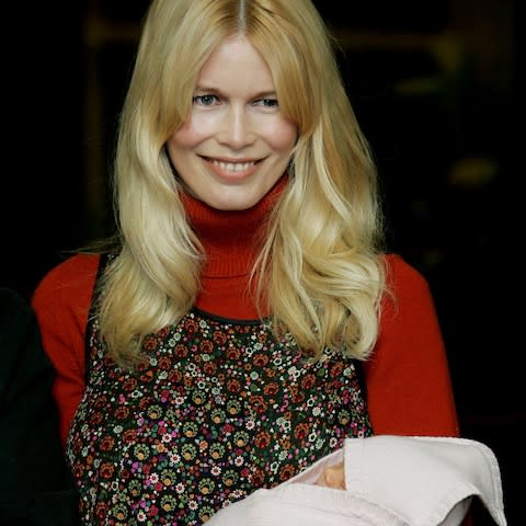 German model Schiffer leaves the Portland Hospital after the birth of her baby in London - Credit: Reuters