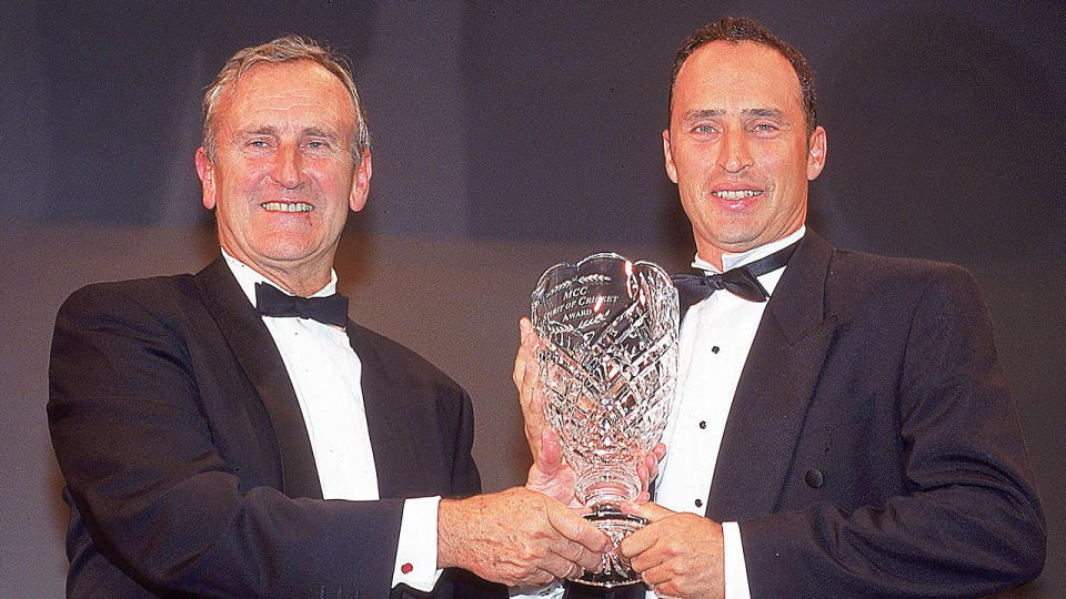 Seen here, Ted Dexter with Nasser Hussain here at a 2000 awards night.