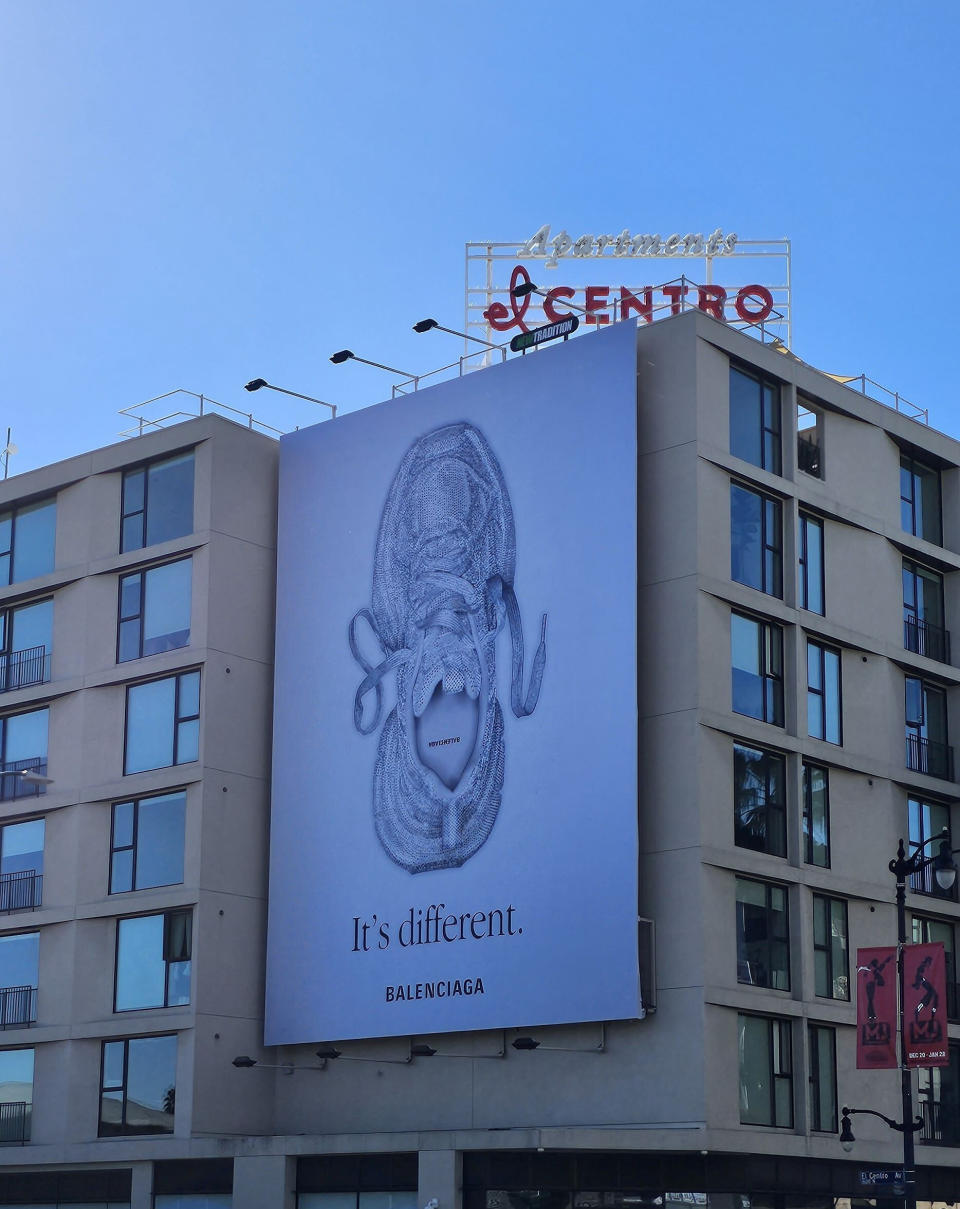 A billboard in Hollywood with Balenciaga’s “It’s Different” campaign.