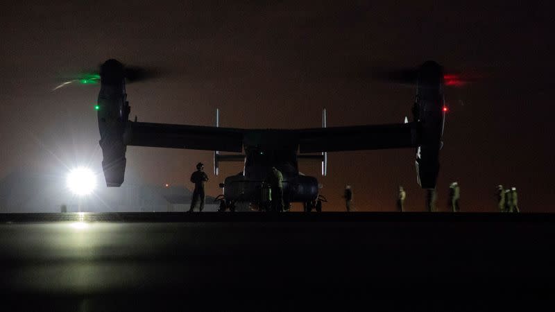 U.S. Marines assigned to Special Purpose Marine Air-Ground Task Force-Crisis Response-Central Command 19.2 prepare to deploy to reinforce Baghdad's U.S. embassy from a base in Kuwait