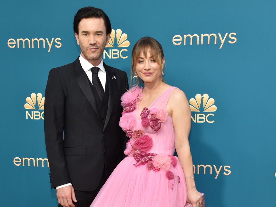 Kaley Cuoco and boyfriend Tom Pelphrey arrive for the 74th Emmy Awards at the Microsoft Theater in Los Angeles, California, on September 12, 2022