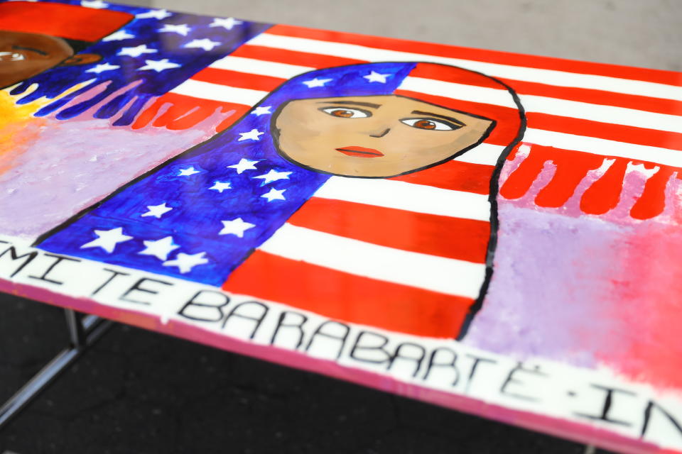 <p>A close-up of art from the “Immigration: We are all equal” table in Union Square Park, New York City, on June 5, 2018. (Photo: Gordon Donovan/Yahoo News) </p>