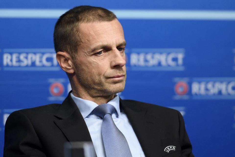 <p>Uefa’s Aleksander Ceferin took a strong stance against the Super League earlier this week</p> (AFP via Getty Images)