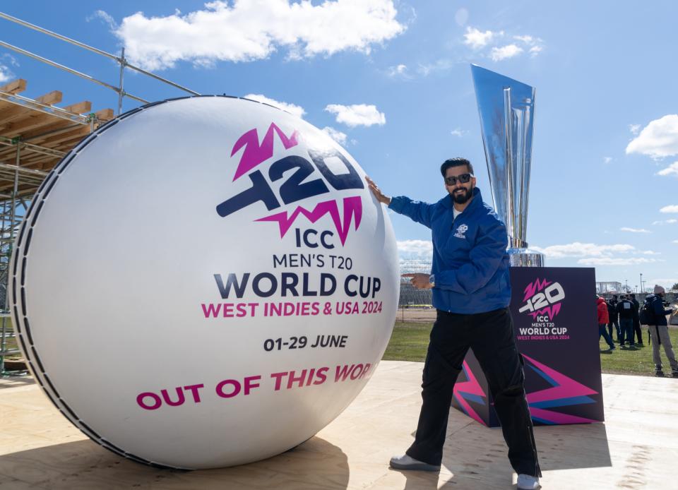 Ali Khan of the U.S. Cricket Team at the Nassau County Cricket Stadium on March 19, 2024.