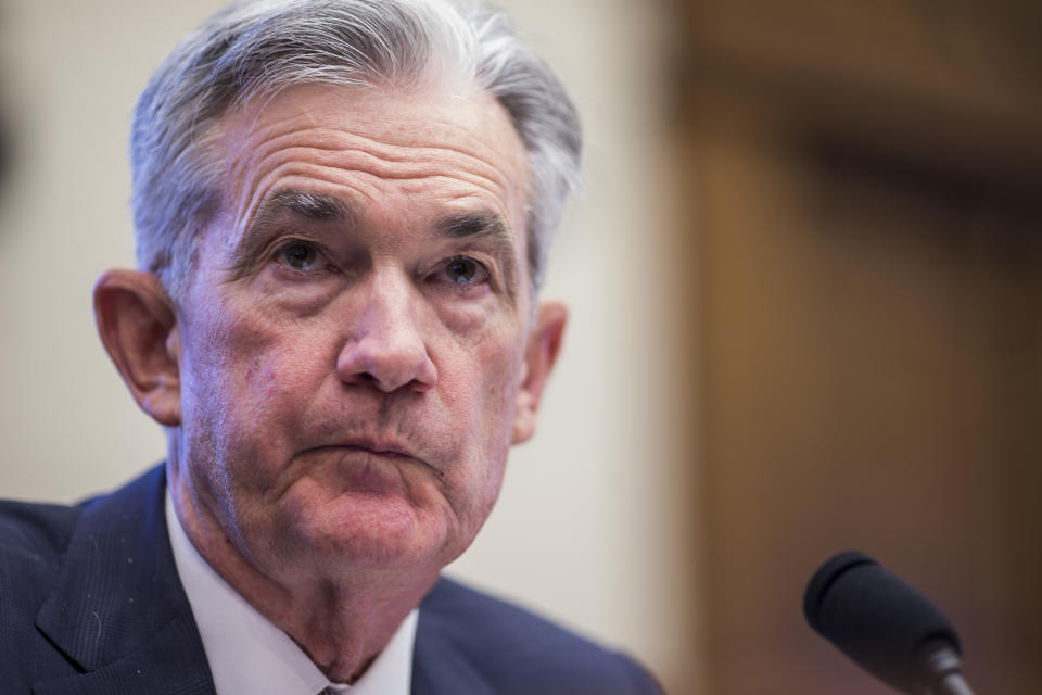 WASHINGTON, DC - JULY 10: Federal Reserve Chairman Jerome Powell testifies during a House Financial Services Committee hearing on Capitol Hill on July 10, 2019 in Washington, DC. Powell is testifying on monetary policy and the state of the economy. (Photo by Zach Gibson/Getty Images)