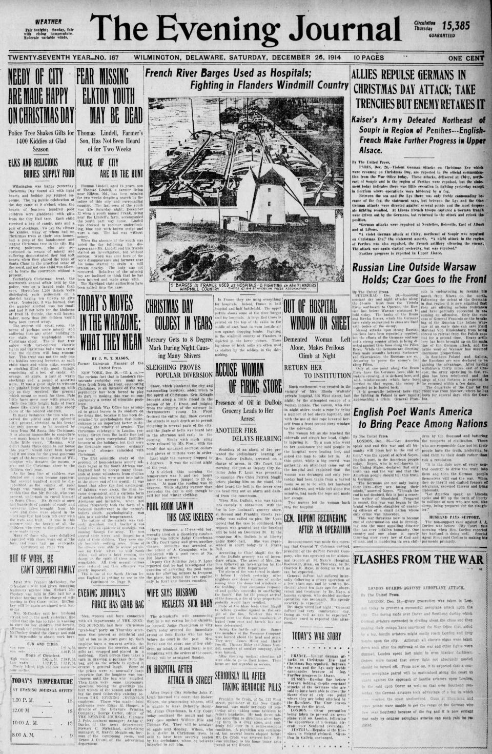Front page of The Evening Journal from Dec. 26, 1914.