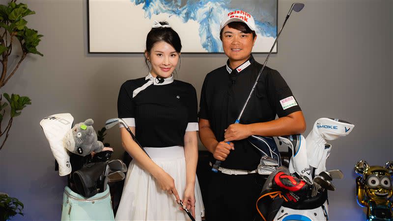 「台彩女神」愛語莎和台灣女子高爾夫球后錢珮芸合影。（圖／錢珮芸提供）