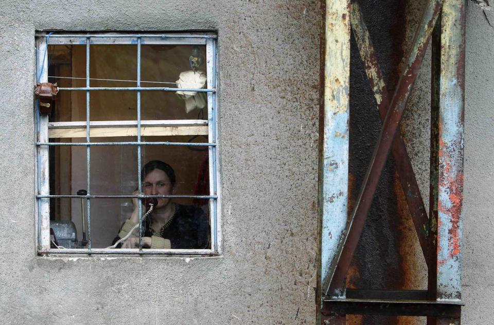 Ghavtadze operates a cable car from her booth in the town of Chiatura