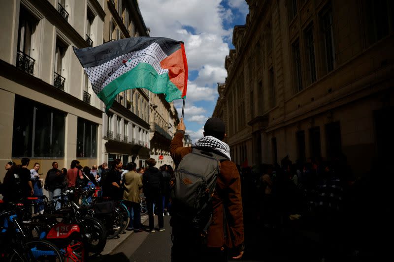 Students of the Sorbonne University gather to protest over Gaza war in Paris