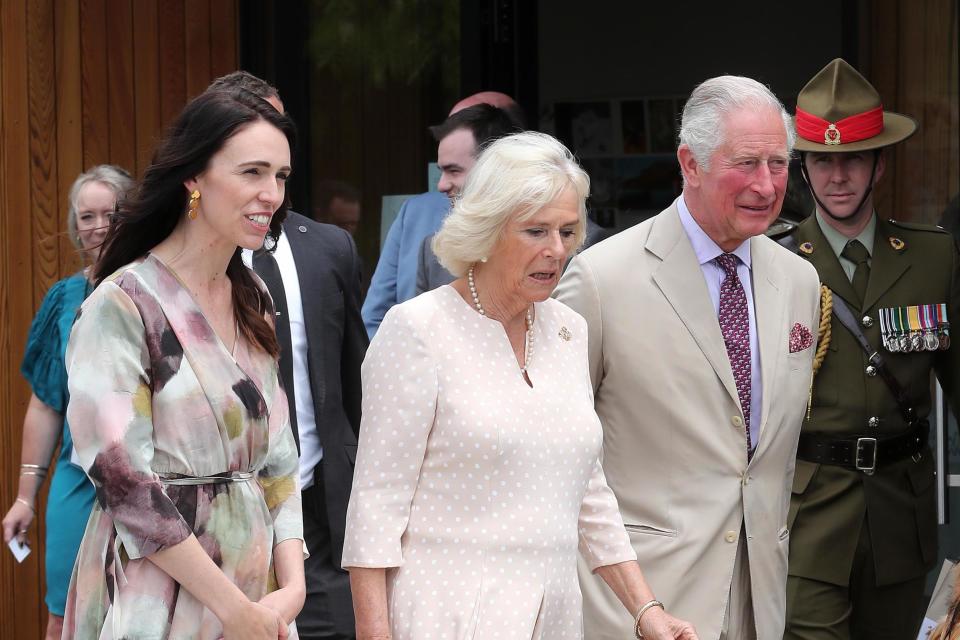 Prince Charles and Camilla alongside New Zealand Prime Minister Jacinda Ardern as they visit Cashmere High School and meet with victims of the Christchurch Mosque Shooting: Getty Images