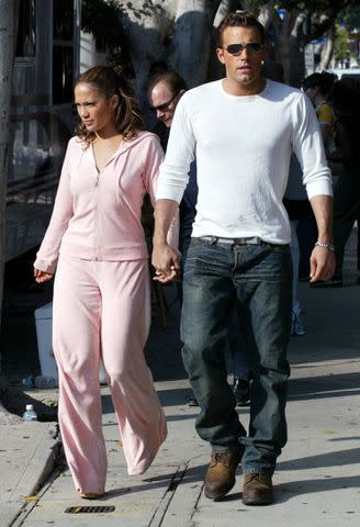 <p>Mel Bouzad/Getty</p> Jennifer Lopez and Ben Affleck in 2002