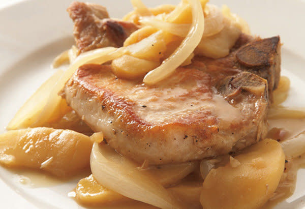 Sweet-tart apples complement mild-tasting pork in such a comforting way, and this simple dish is no exception. The recipe has you brown pork chops then deglaze the pan with wine (you'll have some left over from the previous recipes). Then, cook the apples and onions with some stock (another ingredient you'll have in the fridge); they soften into a slumpy, chunky sauce that would be great on its own, but is even better with the juicy pork. <br /><br /><strong>Get the recipe: <a href="http://www.oprah.com/food/Skillet-Pork-Chops-with-Apples-Recipe-Mark-Bittman" target="_blank">Skillet Pork Chops with Apples</a></strong>