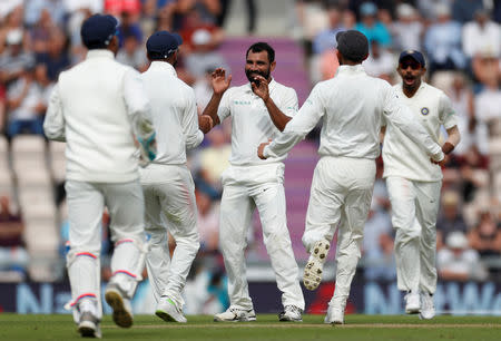 Cricket - England v India - Fourth Test - Ageas Bowl, West End, Britain - August 30, 2018 India's Mohammed Shami celebrates the wicket of England's Ben Stokes Action Images via Reuters/Paul Childs