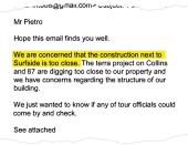 Mara Chouela, condo association vice president, emailed Ross Prieto, a Surfside building official, to express concerns about nearby construction in January 2019.