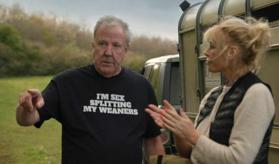 Jeremy Clarkson was surprised his piglets escaped while he was trying to sex split them. (Prime Video screengrab)