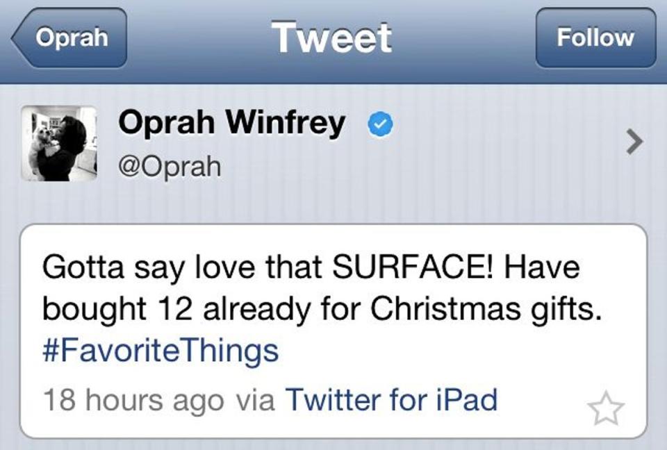 Oprah Winfrey Twitter for iPad Surface (CNN)