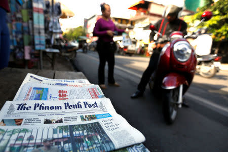 The Phnom Penh Post newspaper on sale is pictured in Phnom Penh, Cambodia, May 8, 2018. REUTERS/Samrang Pring