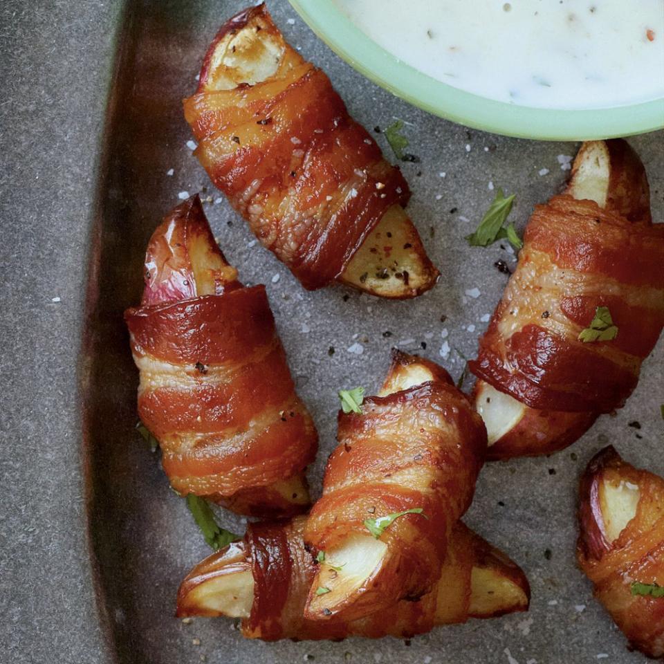 Bacon-Wrapped Potatoes with Queso Blanco Dip