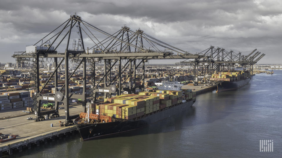 MSC Jeanne container ship with the MSC Antonia in the background at Port Houston, TX