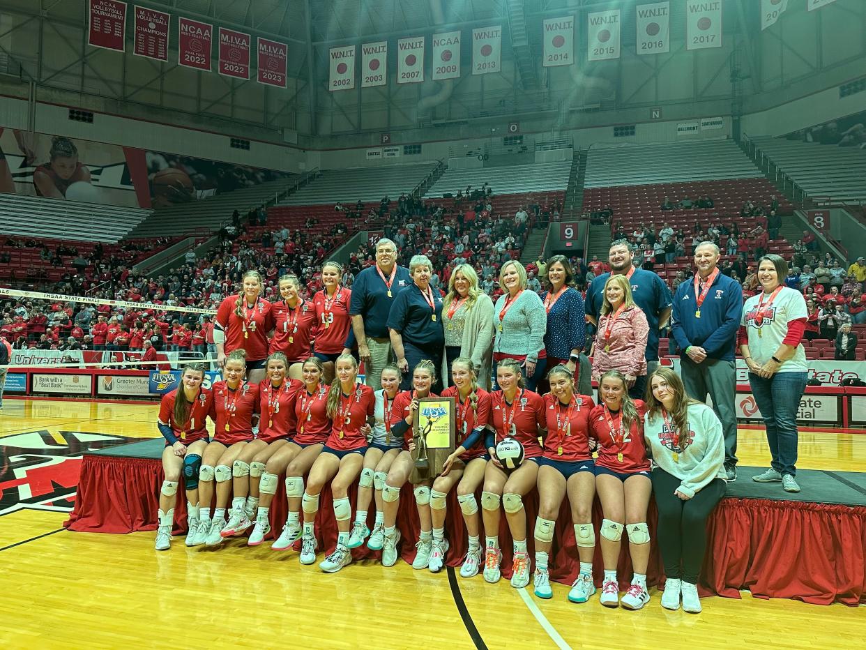 Tecumseh volleyball with its back-to-back Class A state title.
