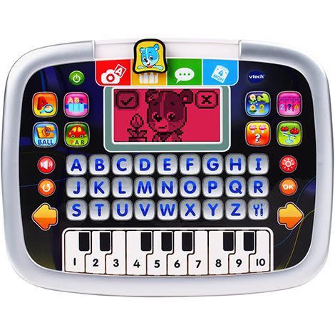 <p><strong>VTech</strong></p><p>amazon.com</p><p><strong>$14.97</strong></p><p><a href="https://www.amazon.com/dp/B00AITW5J2?tag=syn-yahoo-20&ascsubtag=%5Bartid%7C10055.g.33491418%5Bsrc%7Cyahoo-us" rel="nofollow noopener" target="_blank" data-ylk="slk:Shop Now;elm:context_link;itc:0;sec:content-canvas" class="link ">Shop Now</a></p><p>This tablet is definitely a toy for toddlers and preschoolers, but it packs in a lot of functions. It can play 12 different interactive games that cover words, math, and music. <em>Ages 2+</em></p><p><strong>RELATED:</strong> <a href="https://www.goodhousekeeping.com/childrens-products/toy-reviews/g26670041/educational-toys-for-toddlers/" rel="nofollow noopener" target="_blank" data-ylk="slk:The Best Educational Toys, According to Experts, Parents, and Real Kids;elm:context_link;itc:0;sec:content-canvas" class="link ">The Best Educational Toys, According to Experts, Parents, and Real Kids</a><br></p>