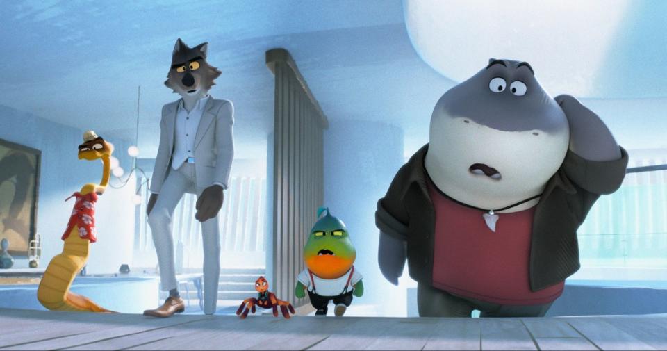 So sieht sie aus, die berüchtigste und gefährlichste Verbrecherbande überhaupt (von links): Mr. Snake, Mr. Wolf, Ms. Tarantula, Mr. Piranha und Mr. Shark sind "Die Gangster Gang". (Bild: 2022 DreamWorks Animation)