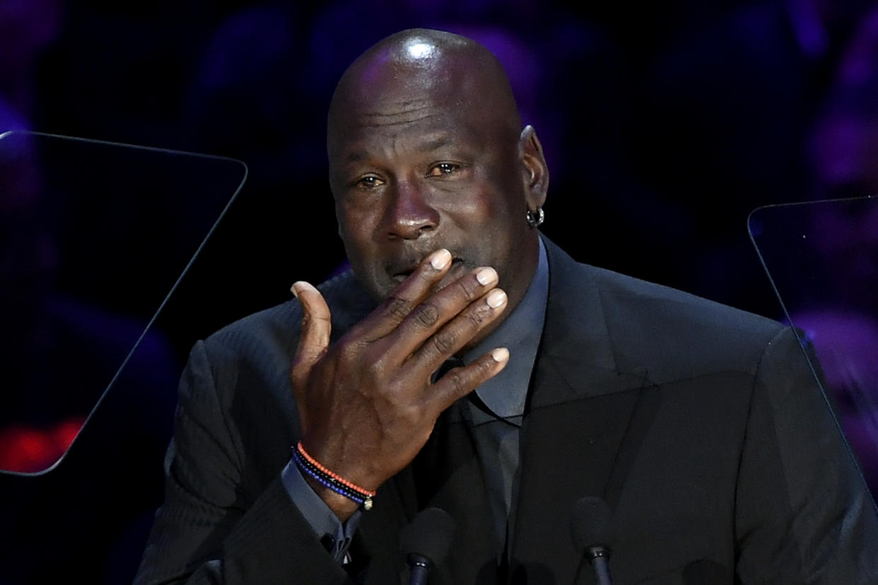  Michael Jordan speaks during The Celebration of Life for Kobe & Gianna Bryant at Staples Center on February 24, 2020 in Los Angeles, California. (Photo by Kevork Djansezian/Getty Images)