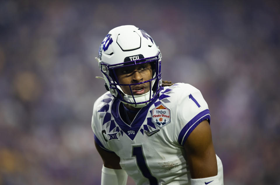 TCU wide receiver Quentin Johnston joins up with Anthony Richardson in Houston in this mock draft. (Mark J. Rebilas-USA TODAY Sports)
