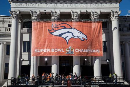 Feb 9, 2016; Denver, CO, USA; Members of the musical group Funkiphino perform ahead of the Denver Broncos championship parade at Civic Center Park. Mandatory Credit: Isaiah J. Downing-USA TODAY Sports