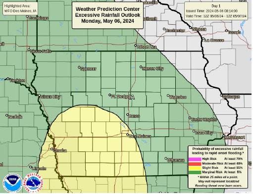 NWS: Iowa may see excessive amounts of rain Monday, May 6.