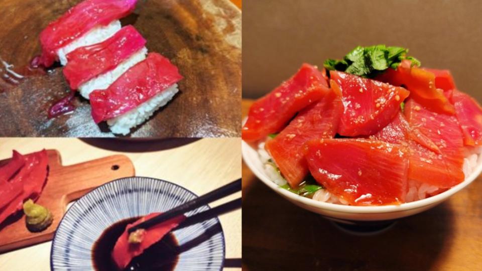 日網掀起將火龍果皮做成生魚片的吃法。（圖／翻攝自Twitter）