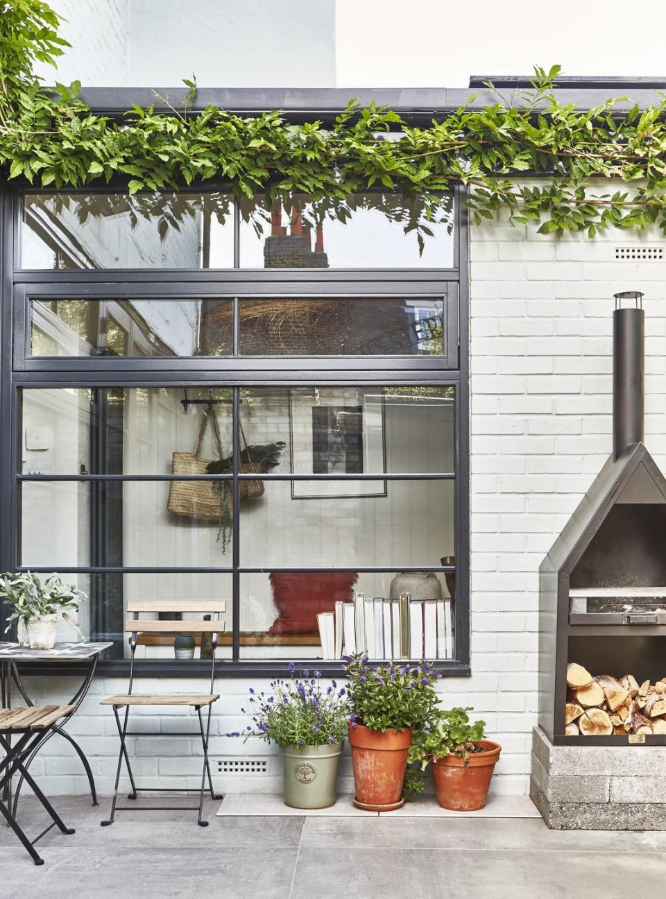 exterior glass wall and courtyard