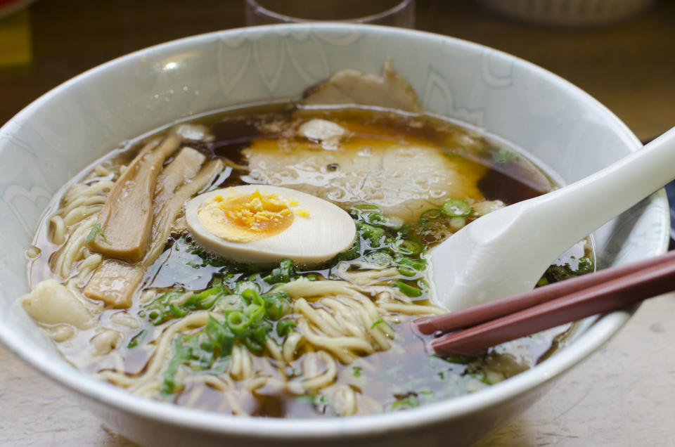 For maximum umami, Onomichi ramen is flavored with small dried fish called niboshi and pork back fat. Now, I'm not saying that ramen is an integral part to a well-balanced diet, but niboshi is said to contain calcium while pork back fat is full of 