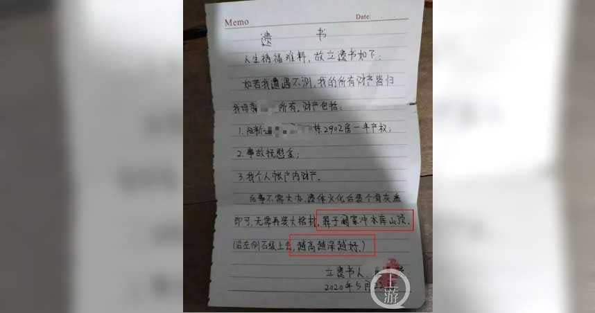 小芳提出離婚訴訟後，就寫下遺書。（圖／翻攝自網易新聞）