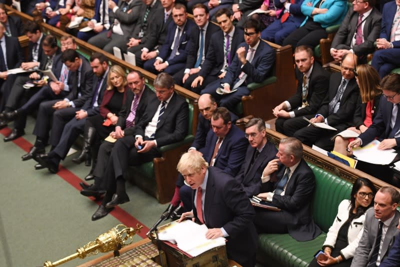 Britain's Prime Minister Boris Johnson speaks during the weekly question time debate in Parliament in London