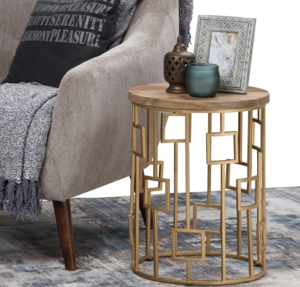 Simpli Home Rhys Wood & Metal Accent Table. (Photo: Bed Bad & Beyond)