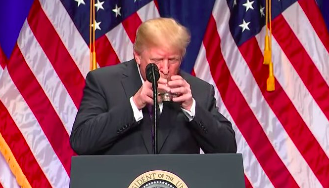 Trump takes an awkward sip