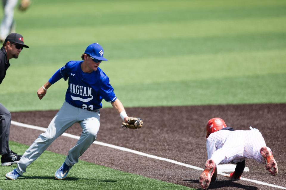 Mountain Ridge plays Bingham during the boys 6A baseball state tournament at UCCU Ballpark in Orem on Monday, May 22, 2023. | Ryan Sun, Deseret News
