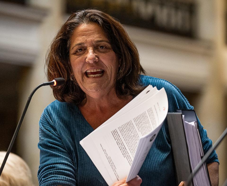 Sen. Karen Berg held up medical literature while speaking out against SB 150 after voting against the measure banning gender-affirming care for transgender children. "This is absolutely willful hate for a small group of people that are the weakest and most vulnerable," she said.