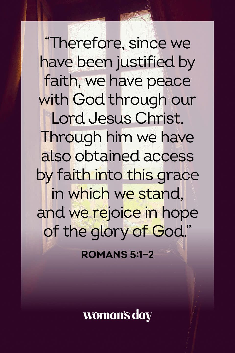 <p>“Therefore, since we have been justified by faith, we have peace with God through ourLord Jesus Christ. Through him we have also obtained access by faith into this grace in which we stand, and we rejoice in hope of the glory of God.”</p><p><strong>The Good News: </strong>We stand firm in our faith and in the gift of grace freely granted us through Jesus Christ our Lord.</p>